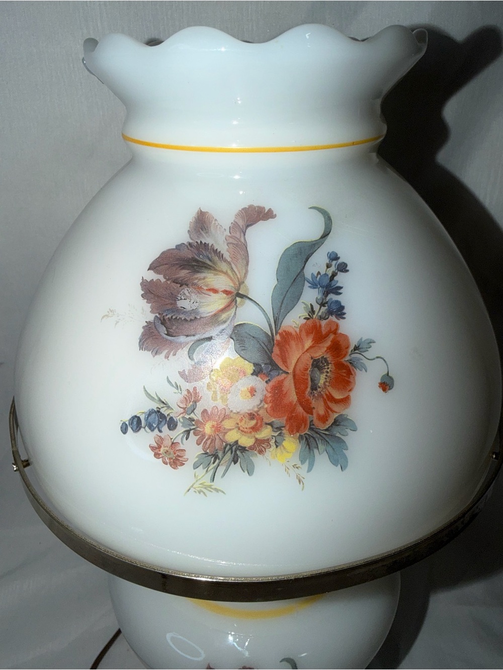 Vintage Floral Milk Glass "Gone With The Wind" Style Hurricane Lamp - Picture 7 of 16